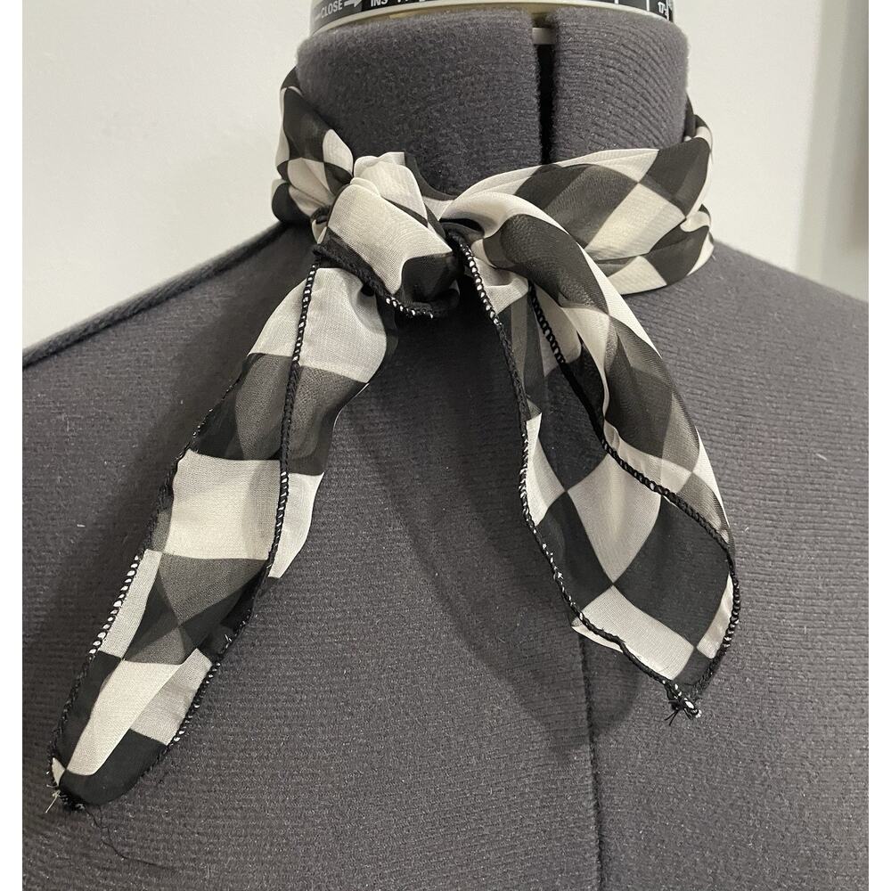 Vintage 20 X 20 Square Scarf Black White Checked Boho Goth Punk Classic 90s